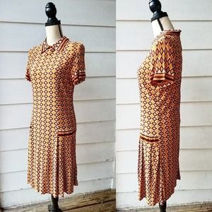 1950s/60s Geometric Patterned Dress || Drop Waist || Small/Medium